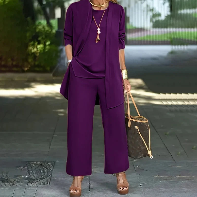 Women’s Three Piece Lounge Set with Draped Top and Trousers