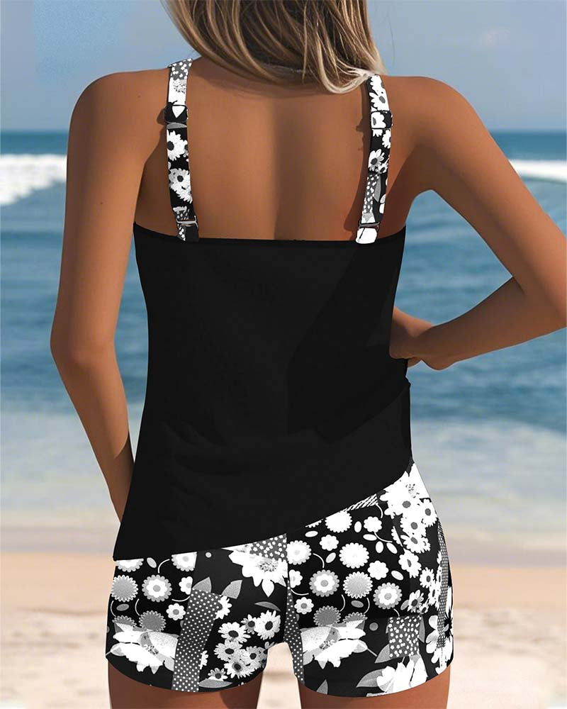 Women’s Floral Tankini Set with Comfortable Fit and Swim Shorts