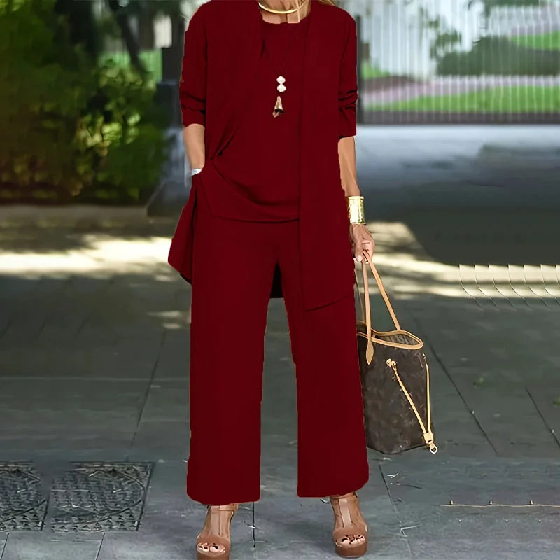 Women’s Three Piece Lounge Set with Draped Top and Trousers