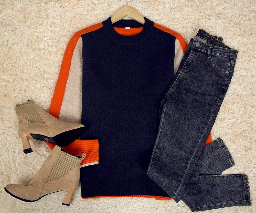 Women’s Striped Knit Jumper with Colour Block Design