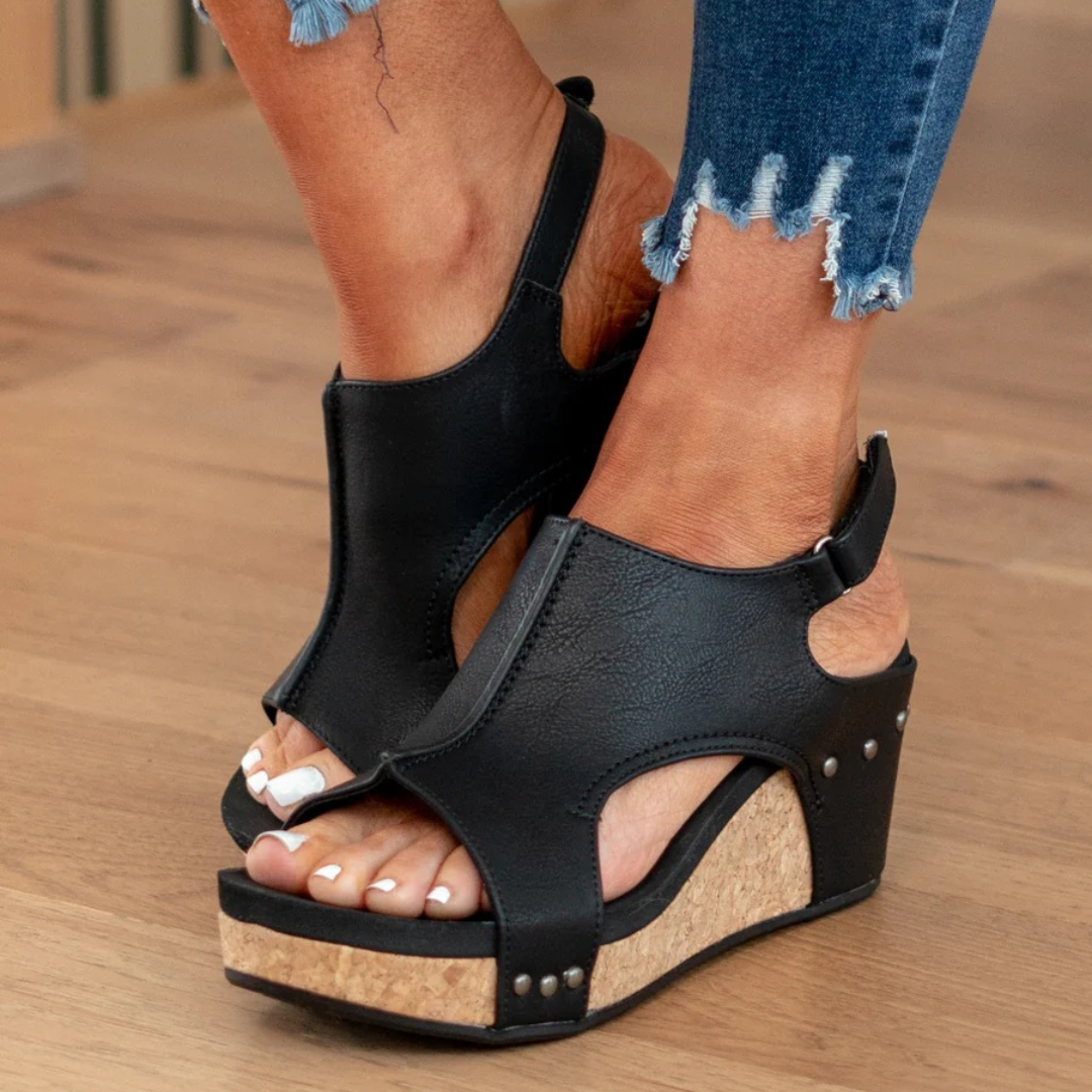 Women’s Suede Wedge Sandals with Elastic Straps and Supportive Heel