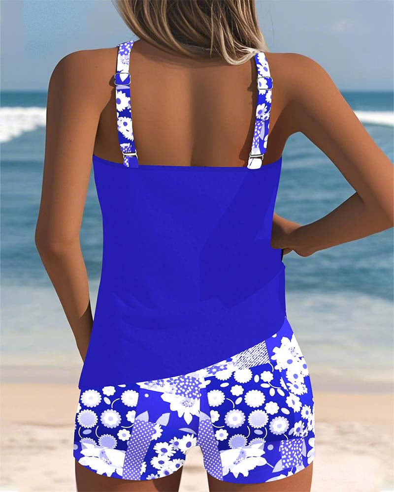 Women’s Floral Tankini Set with Comfortable Fit and Swim Shorts