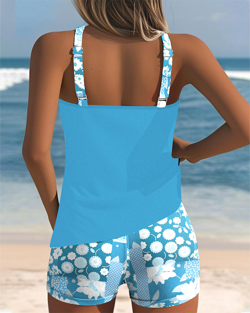 Women’s Floral Tankini Set with Comfortable Fit and Swim Shorts