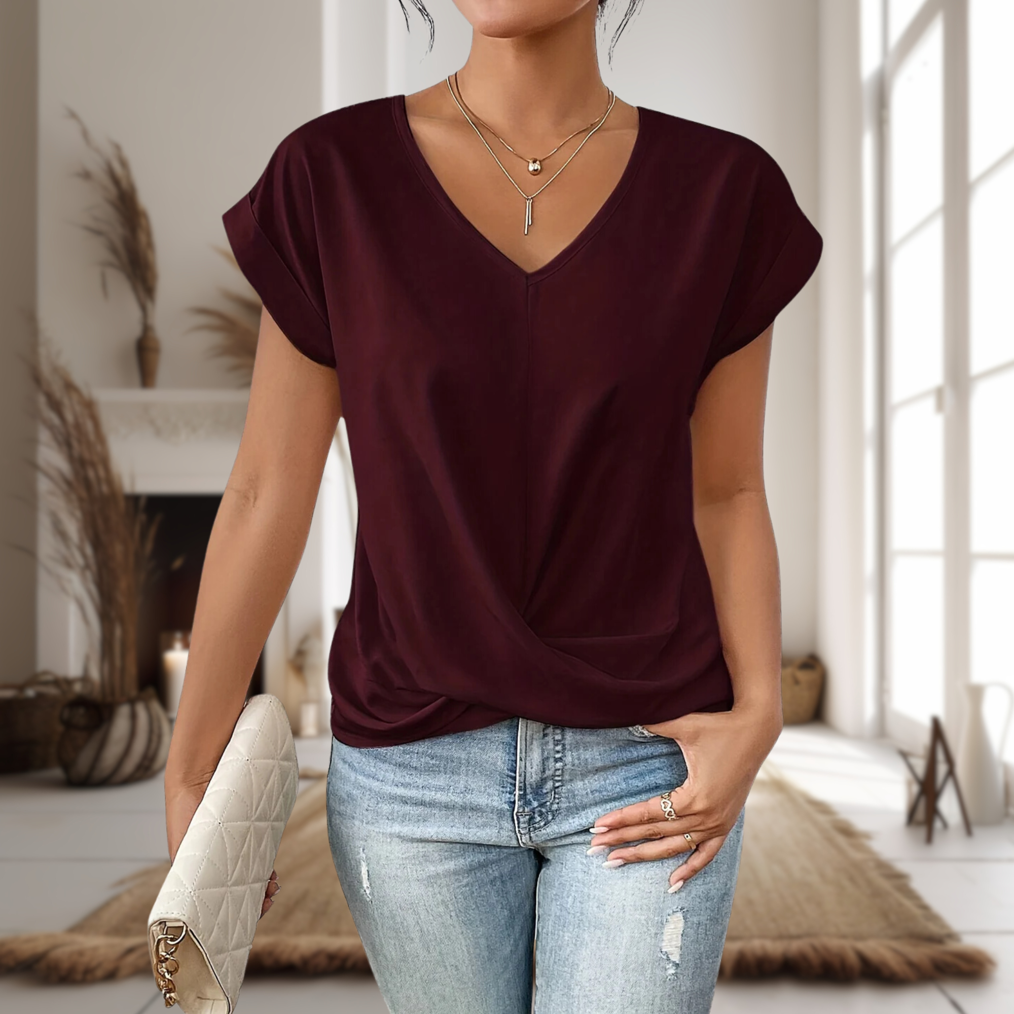Women’s V-Neck T-Shirt with Short Sleeves