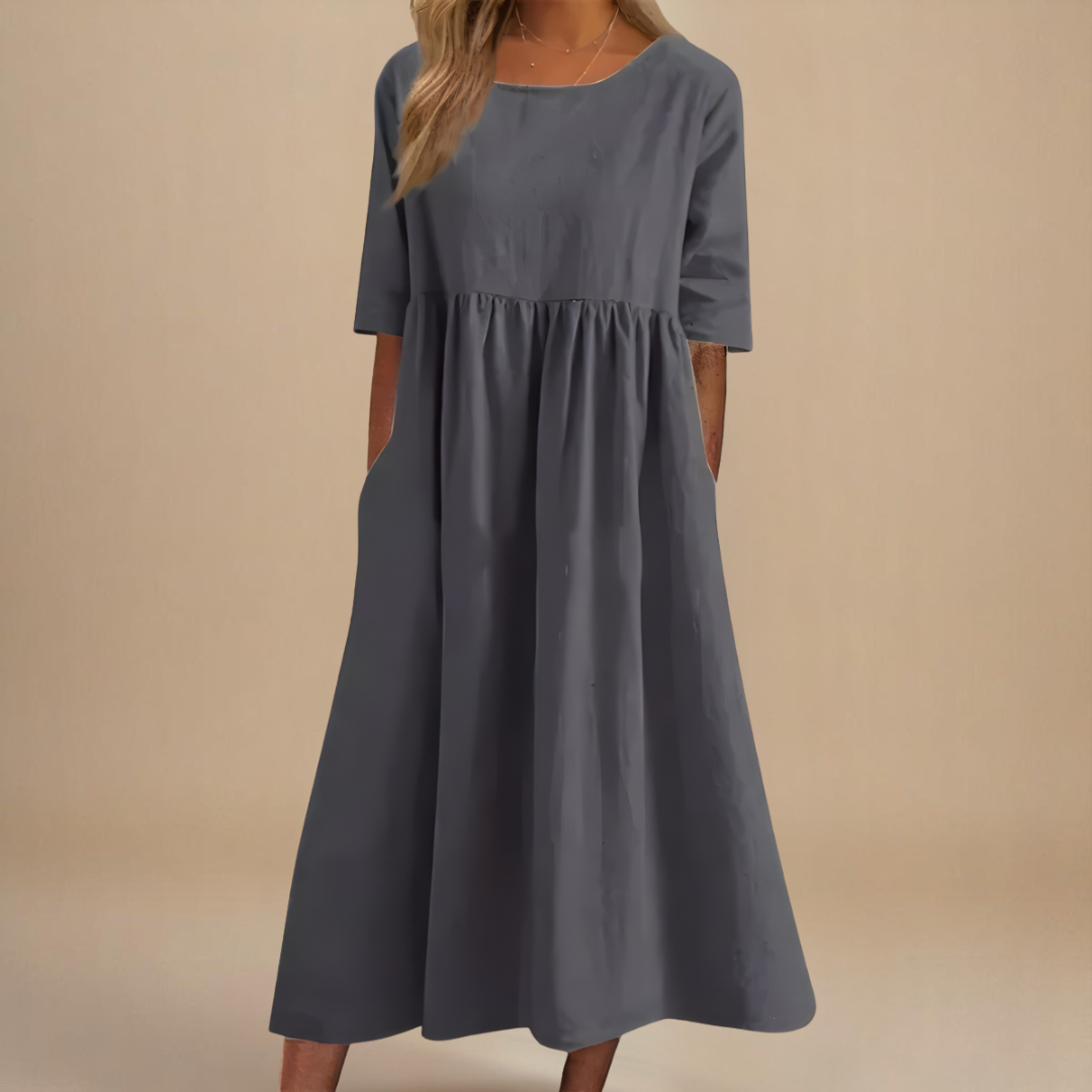 Women’s Flattering Midi Dress with Pockets and Relaxed Fit