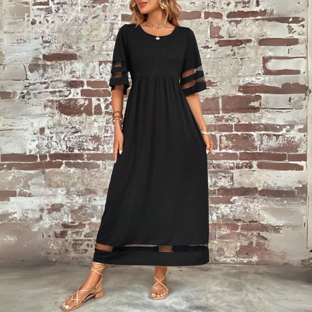 Women’s Flattering Midi Dress with Empire Waist and Flowing Skirt