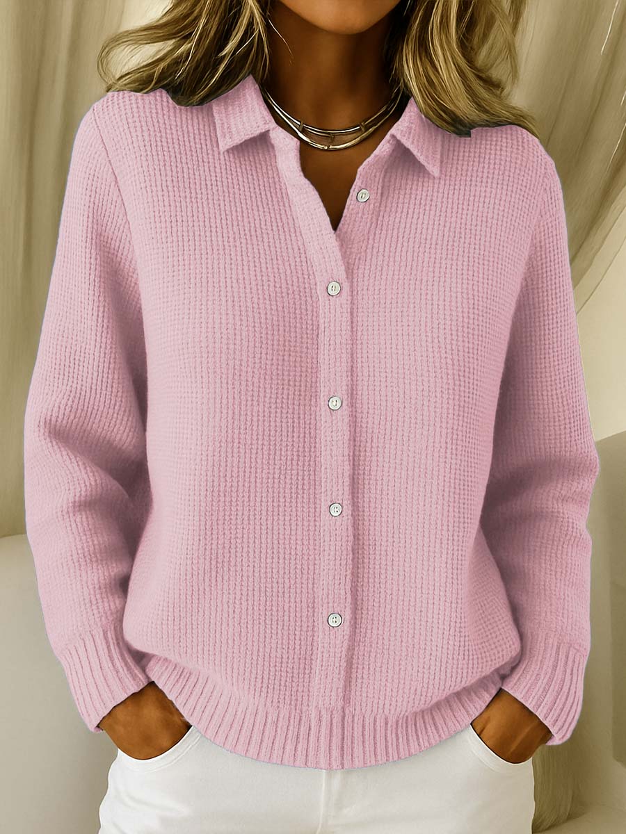 Women’s Knitted Cardigan with Collar and Button Front