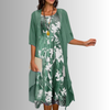 Women’s Elegant Two Piece Set with Layered Blouse and Matching Dress
