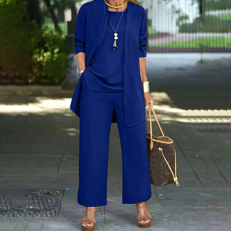 Women’s Three Piece Lounge Set with Draped Top and Trousers