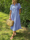 Women’s Striped Summer Midi Shirt Dress with Button-Down Front