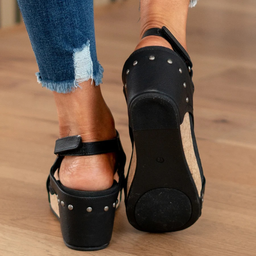 Women’s Suede Wedge Sandals with Elastic Straps and Supportive Heel