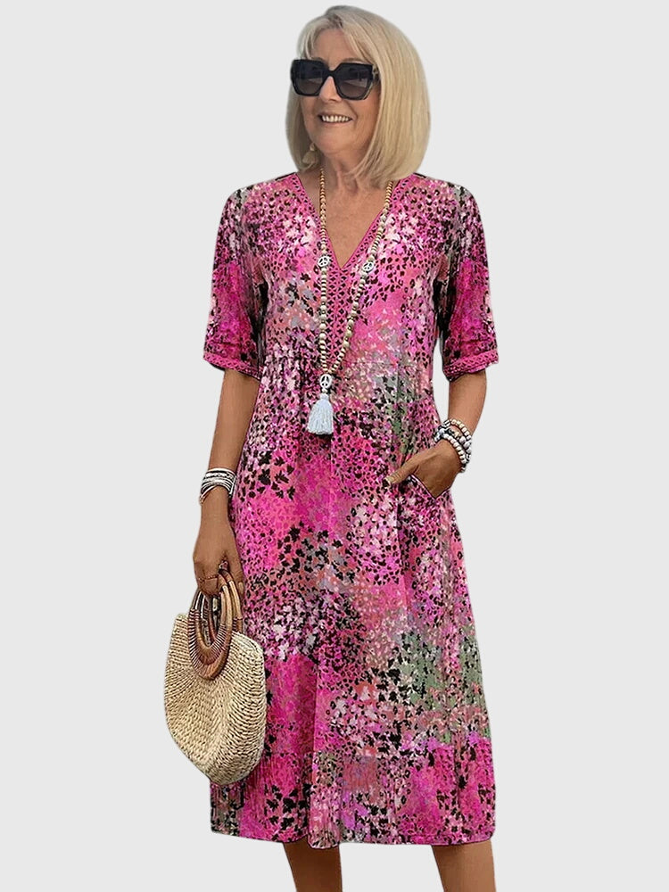 Women’s Floral Midi Dress with Flowing Silhouette and Elegant Print