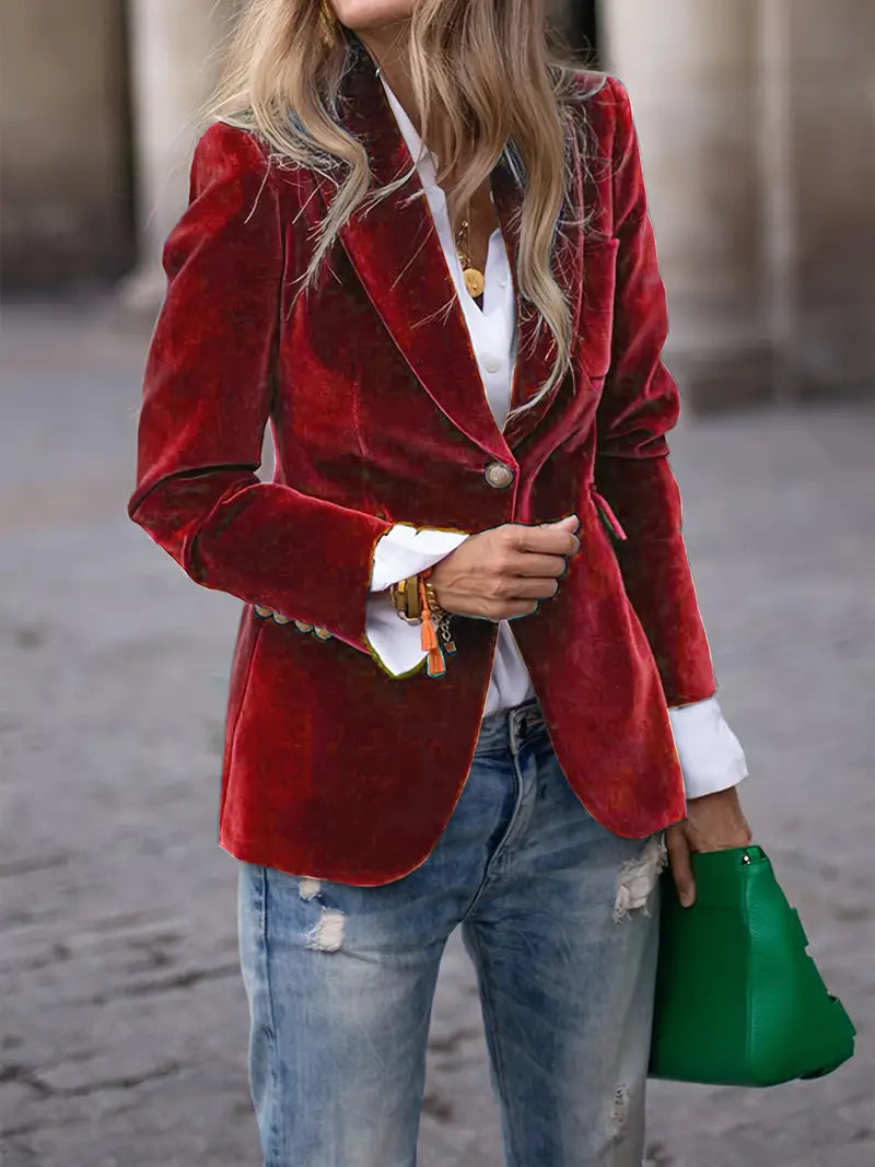 Women’s Velvet Tailored Blazer with Single Button