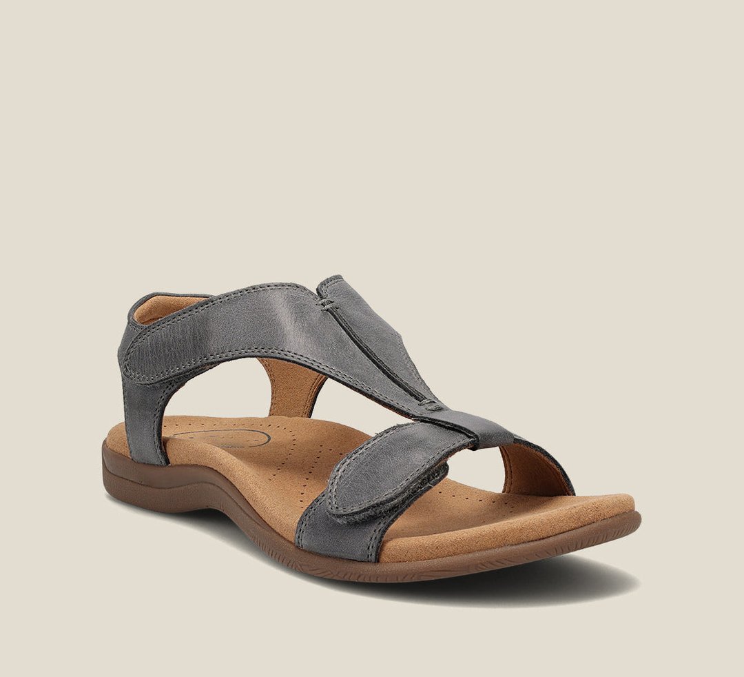 Orthopedic Vegan Leather Sandals with Memory Foam Footbed and T-Strap Design