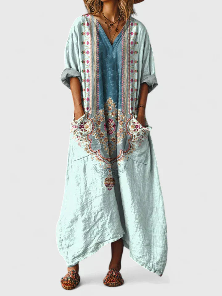 Women’s Elegant Summer Maxi Dress with Embroidered Detail and Pockets