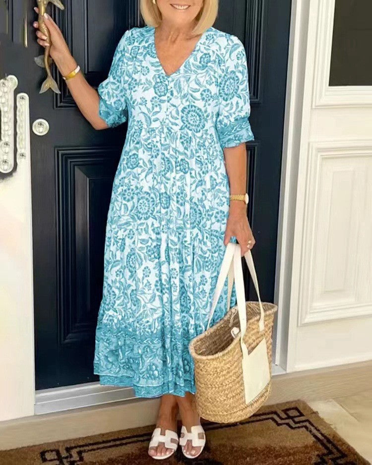 Women’s Floral V-Neck Summer Maxi Dress