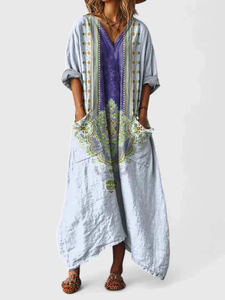 Women’s Elegant Summer Maxi Dress with Embroidered Detail and Pockets