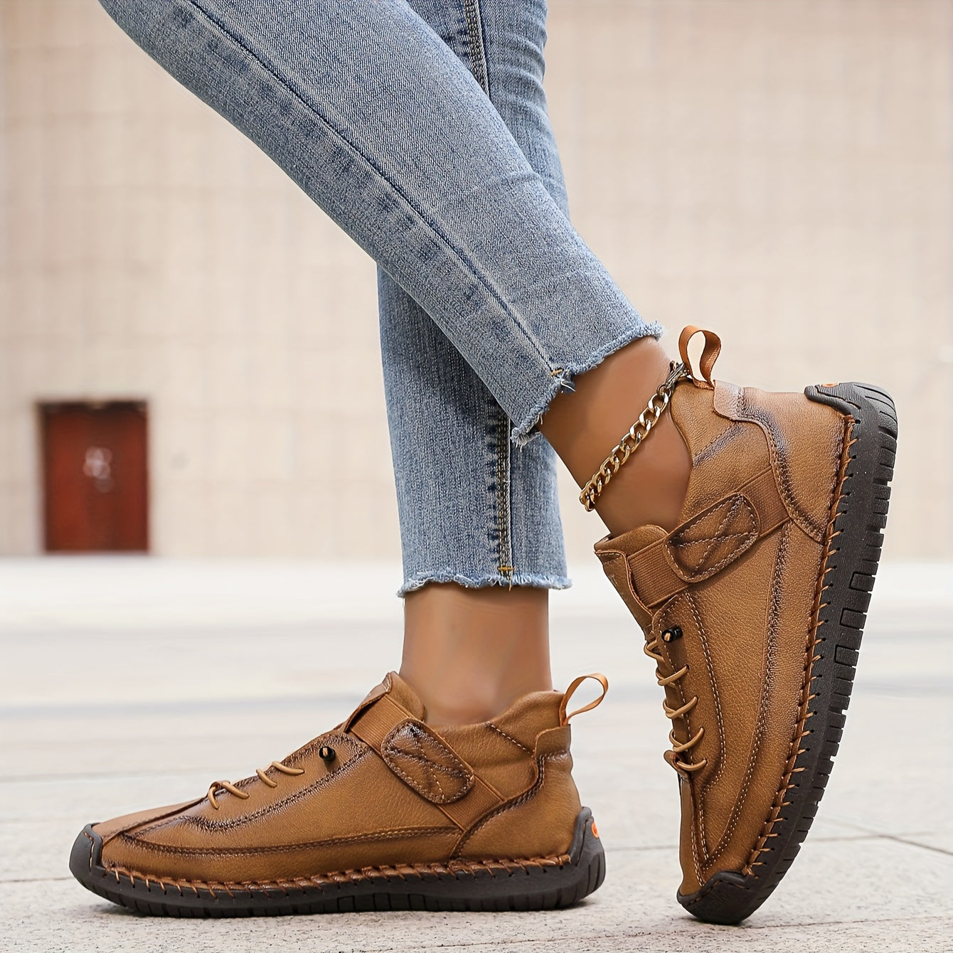 Women’s Lace-Up Ankle Sneakers with Suede and Leather Panels