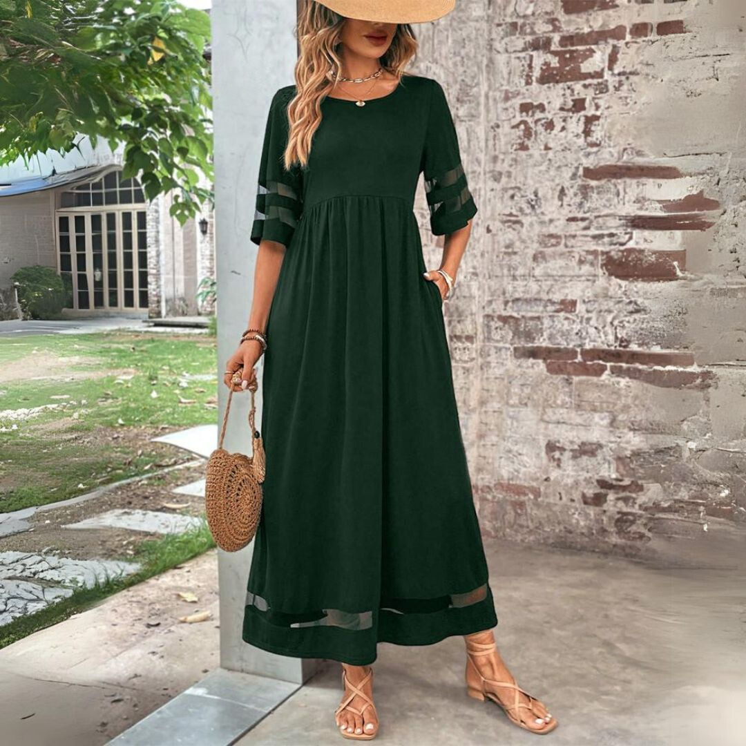 Women’s Flattering Midi Dress with Empire Waist and Flowing Skirt