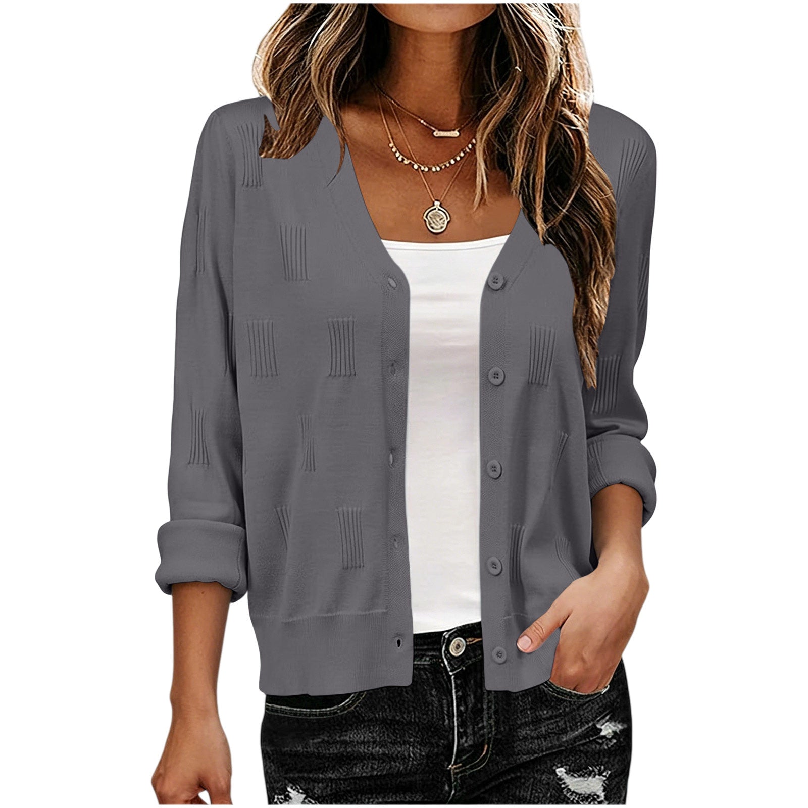 Women’s Striped V Neck Cropped Cardigan