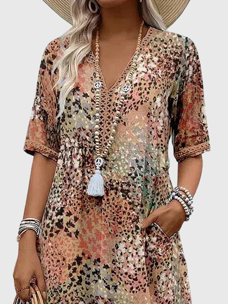 Women’s Floral Midi Dress with Flowing Silhouette and Elegant Print