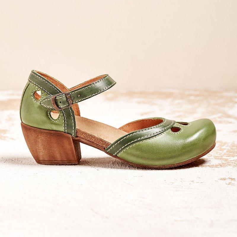 Women’s Mary Jane Flats with Ankle Strap and Color Block Design