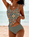 Women’s Printed Tankini Set with High Waisted Bottom