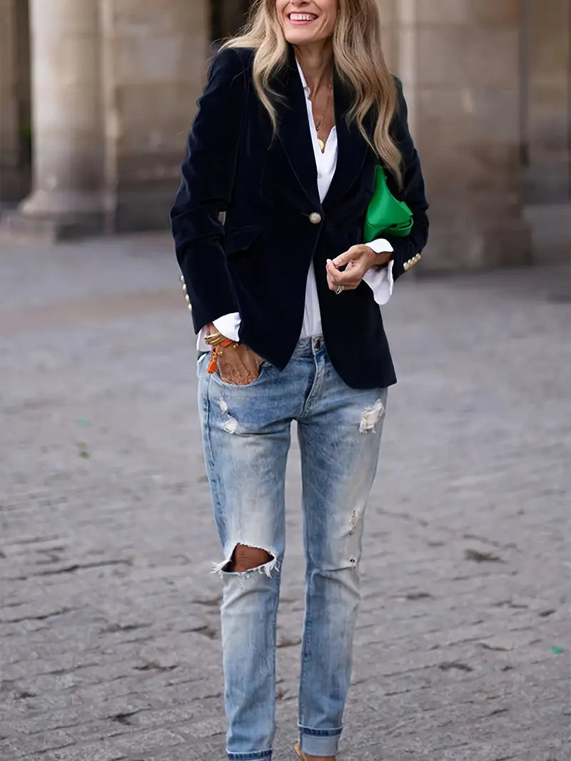 Women’s Velvet Tailored Blazer with Single Button