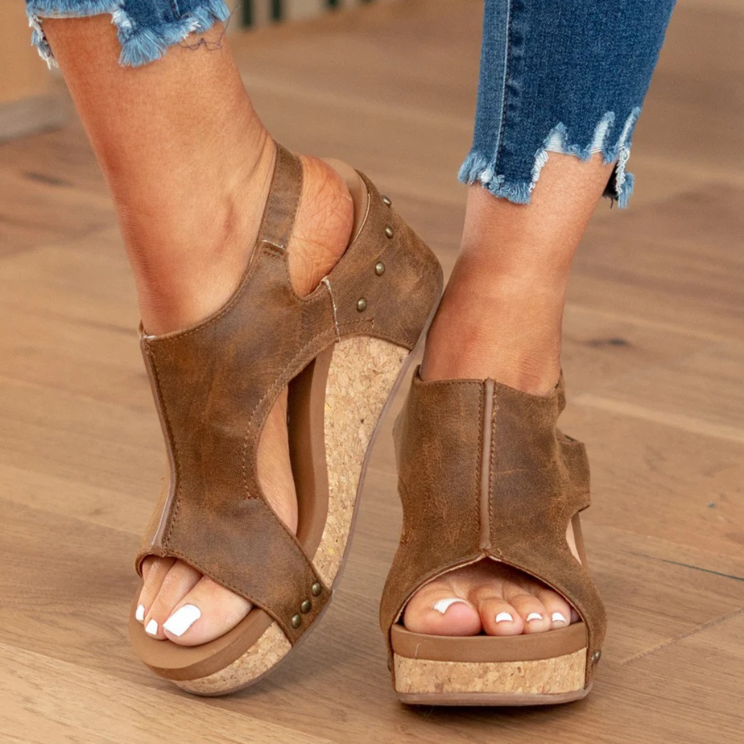 Women’s Suede Wedge Sandals with Elastic Straps and Supportive Heel