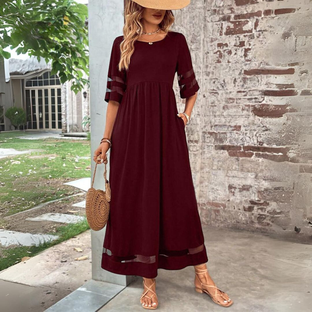 Women’s Flattering Midi Dress with Empire Waist and Flowing Skirt