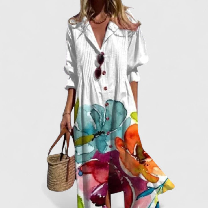 Women’s Boho Midi Dress with Relaxed Fit and Vibrant Print