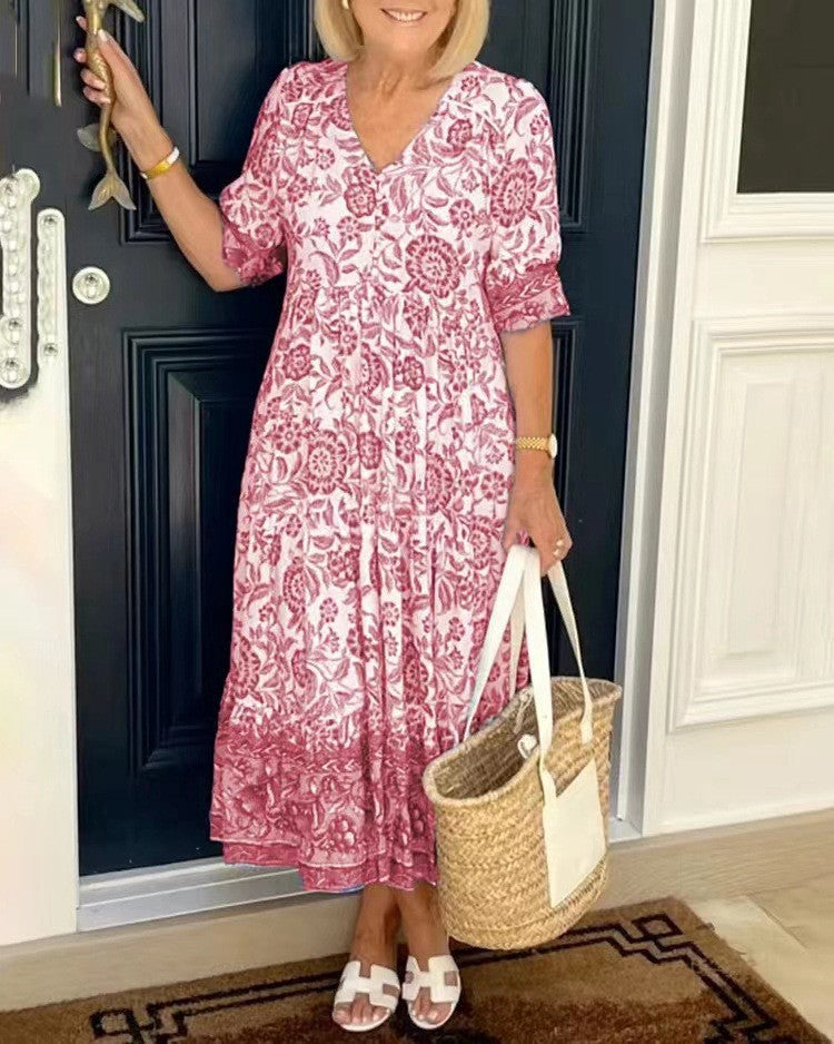 Women’s Floral V-Neck Summer Maxi Dress