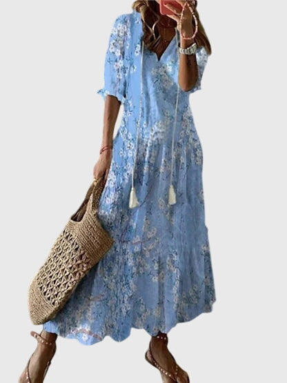 Women’s Boho Summer Maxi Dress with V-Neck and Relaxed Fit