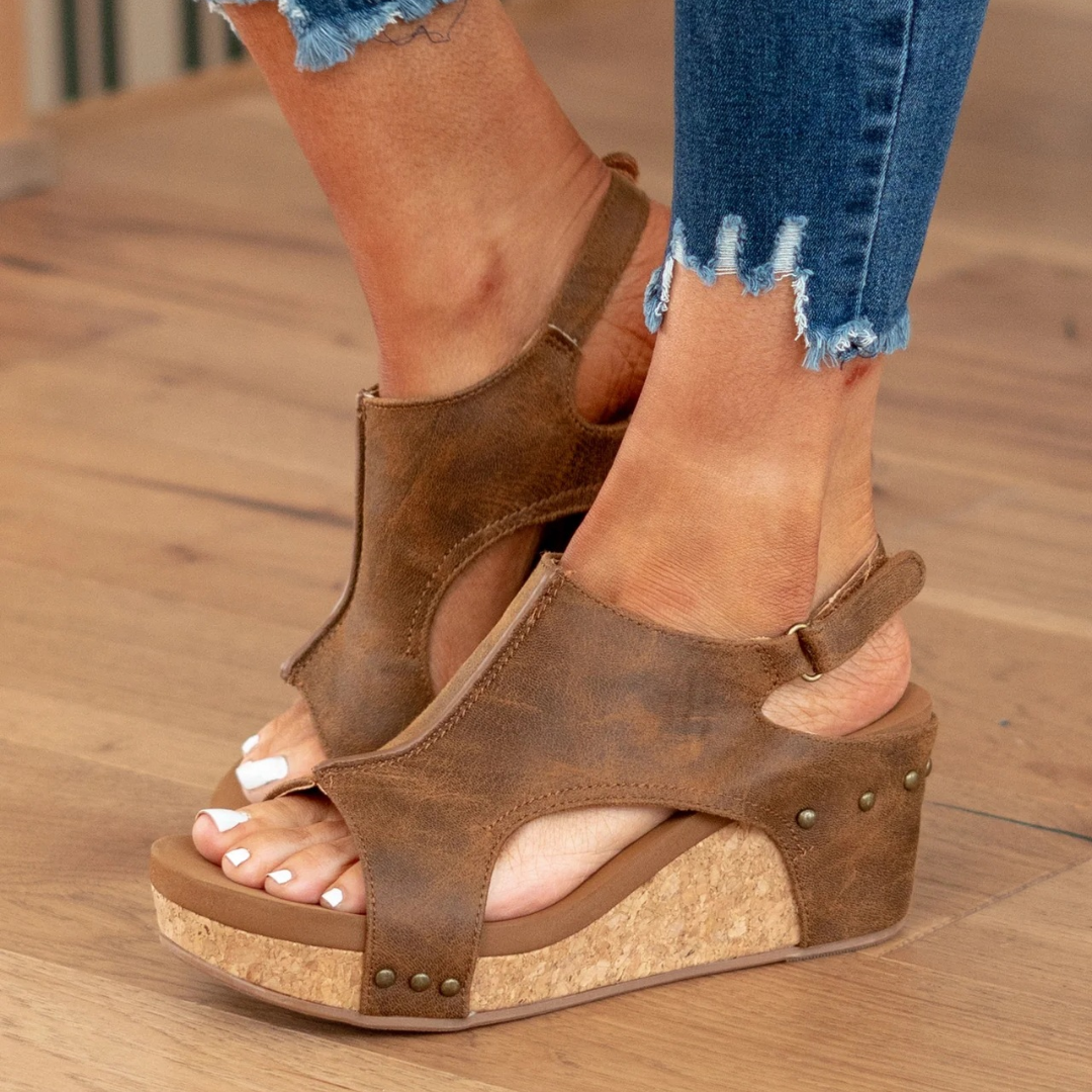 Women’s Suede Wedge Sandals with Elastic Straps and Supportive Heel