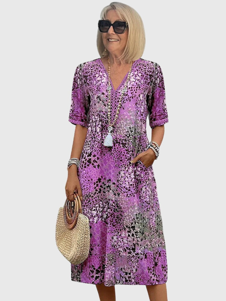 Women’s Floral Midi Dress with Flowing Silhouette and Elegant Print