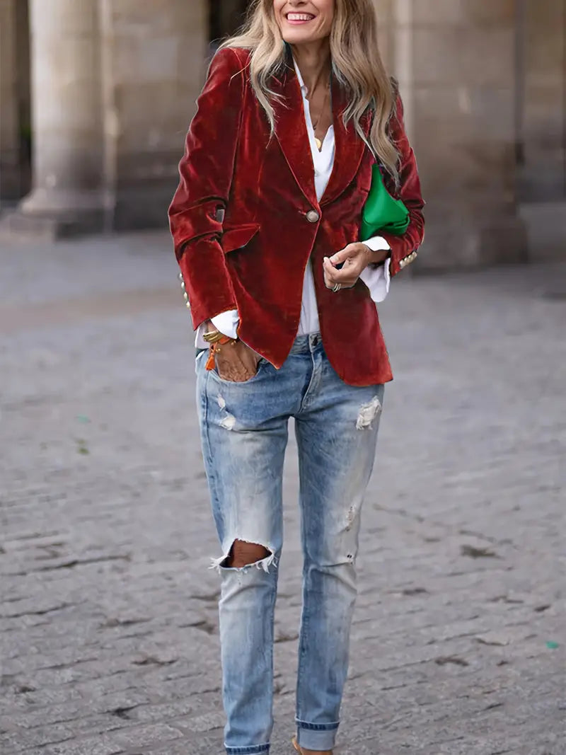 Women’s Velvet Tailored Blazer with Single Button