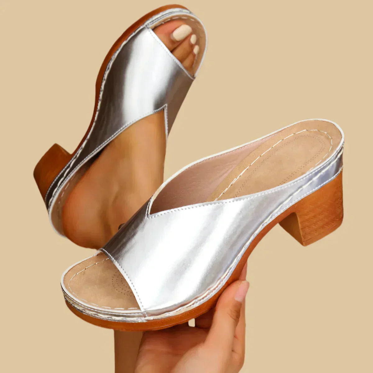 Women’s Orthopedic Sandals with Thick Heel and Slip-On Design