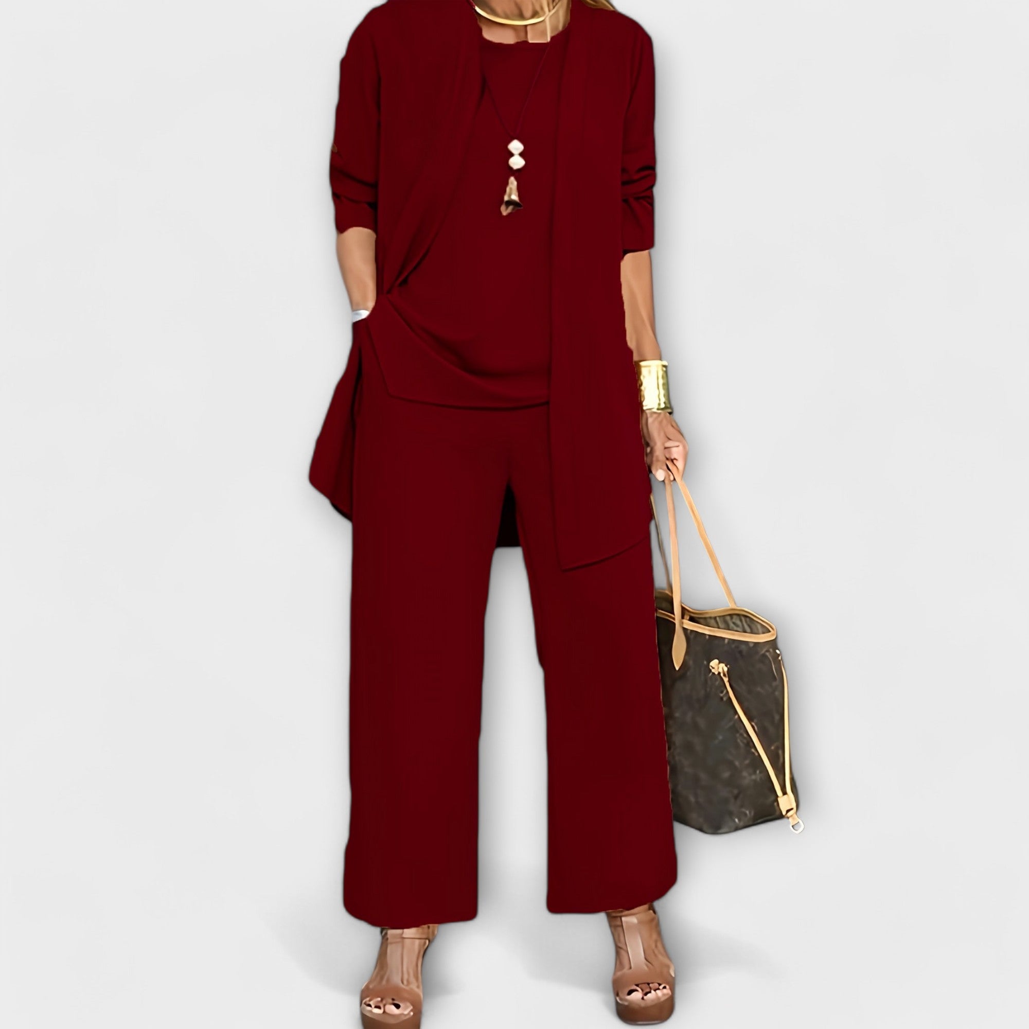 Women’s Wide Leg Three Piece Co Ord Set with Long Cardigan