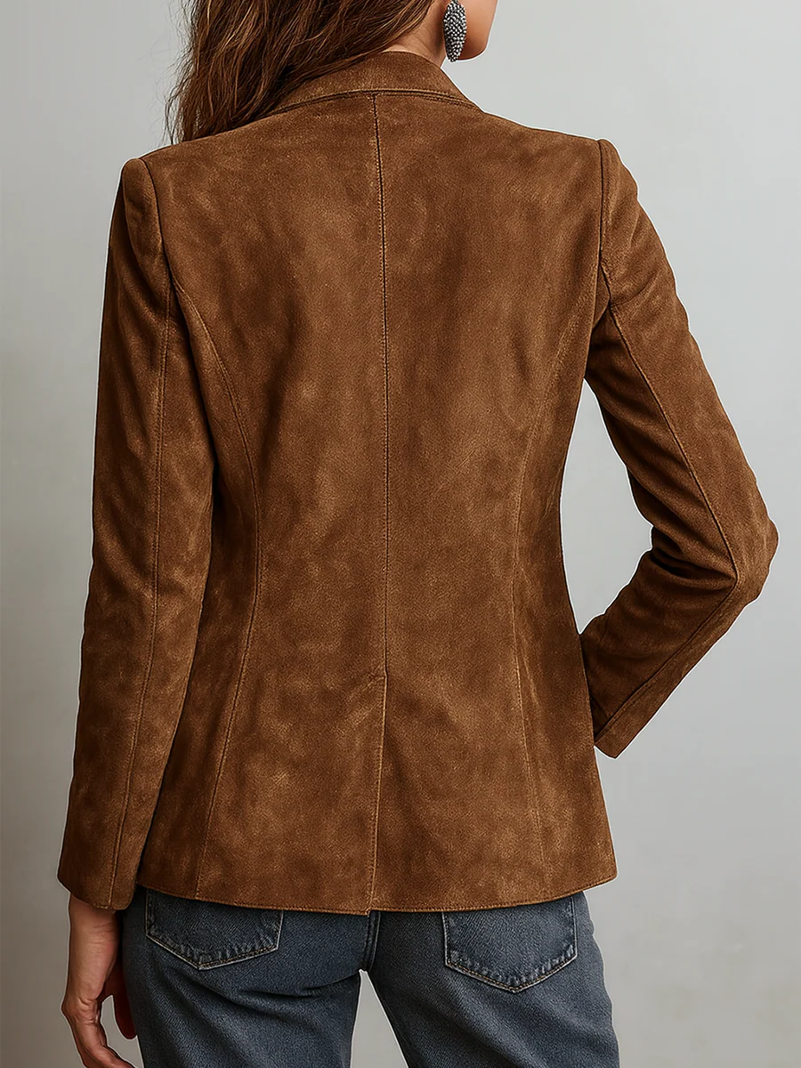 Women’s Button-Down Suede Blazer with Relaxed Tailored Fit