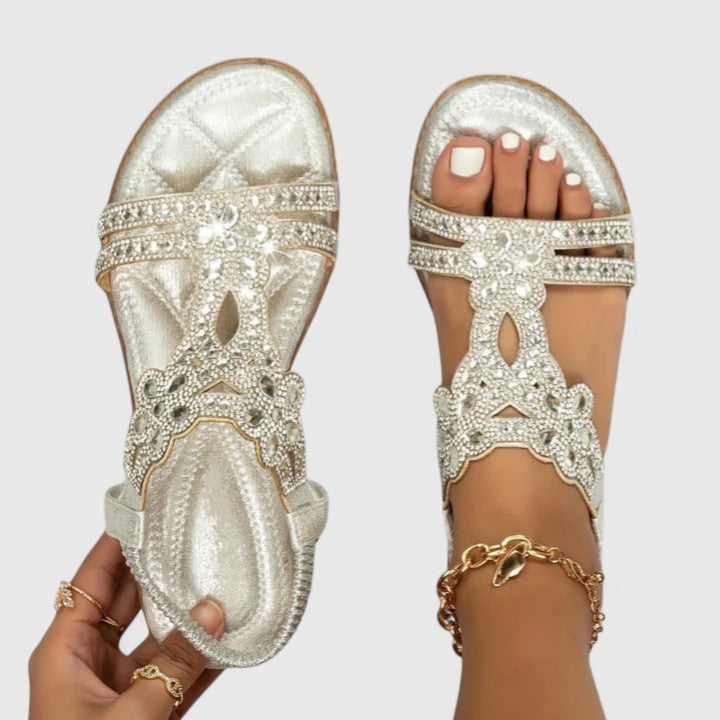 Women’s Orthopedic Sandals with Rhinestone Straps and Comfort Sole