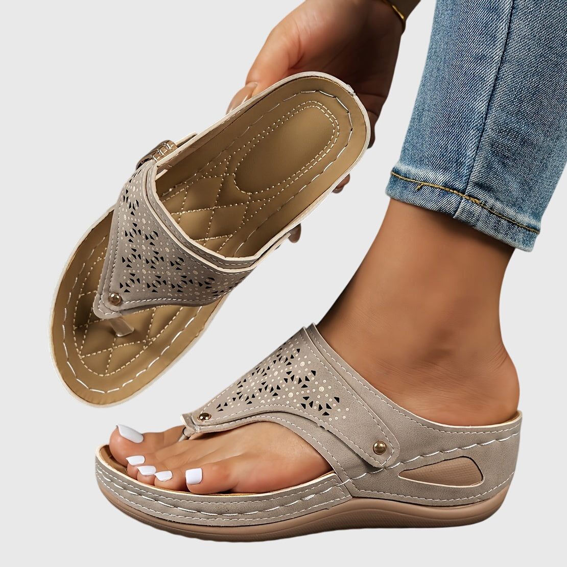 Women’s Platform Thong Sandals with Beaded Ankle Accent