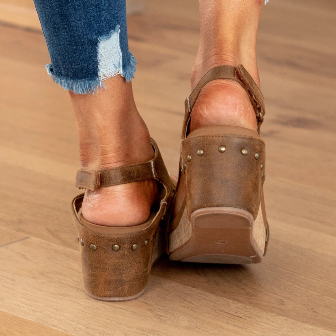 Women’s Suede Wedge Sandals with Elastic Straps and Supportive Heel