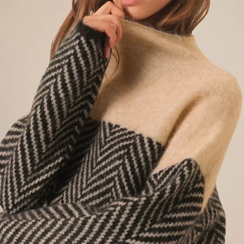 Women’s Chevron Knit Jumper with Cowl Neck