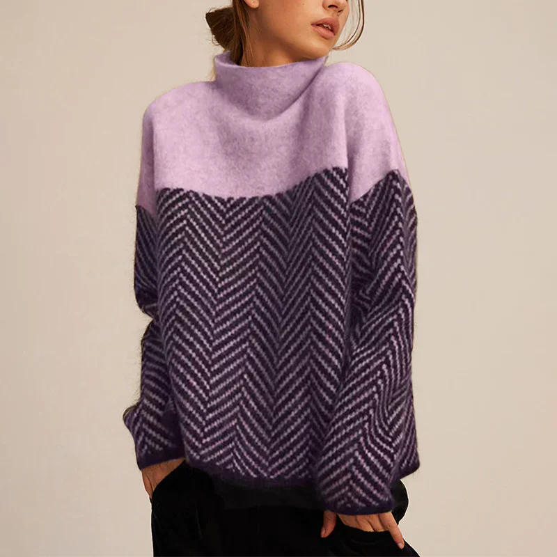 Women’s Chevron Knit Jumper with Cowl Neck