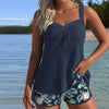 Women’s Striped Tankini Set with Tummy Control and Beach Shorts