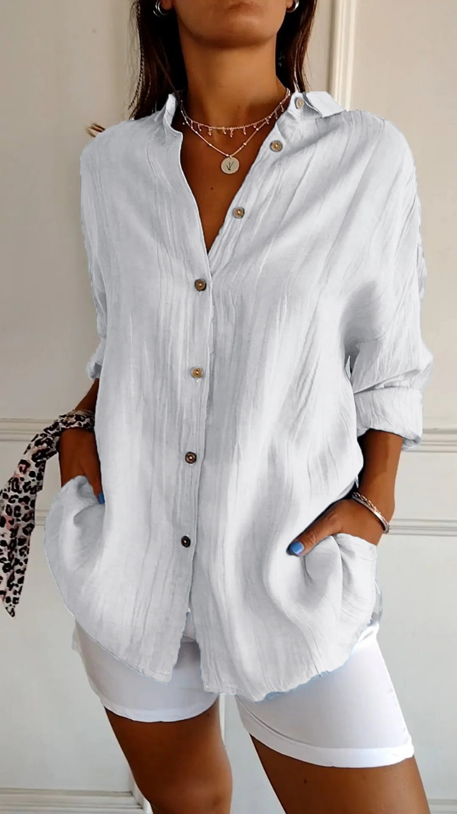 Women’s Oversized Linen Button-Down Shirt with Long Sleeves