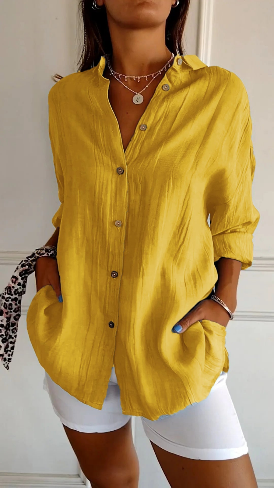 Women’s Oversized Linen Button-Down Shirt with Long Sleeves