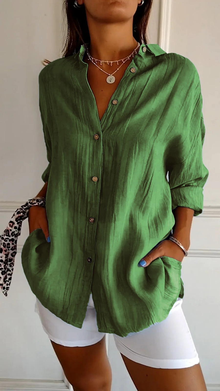 Women’s Oversized Linen Button-Down Shirt with Long Sleeves