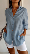 Women’s Oversized Linen Button-Down Shirt with Long Sleeves