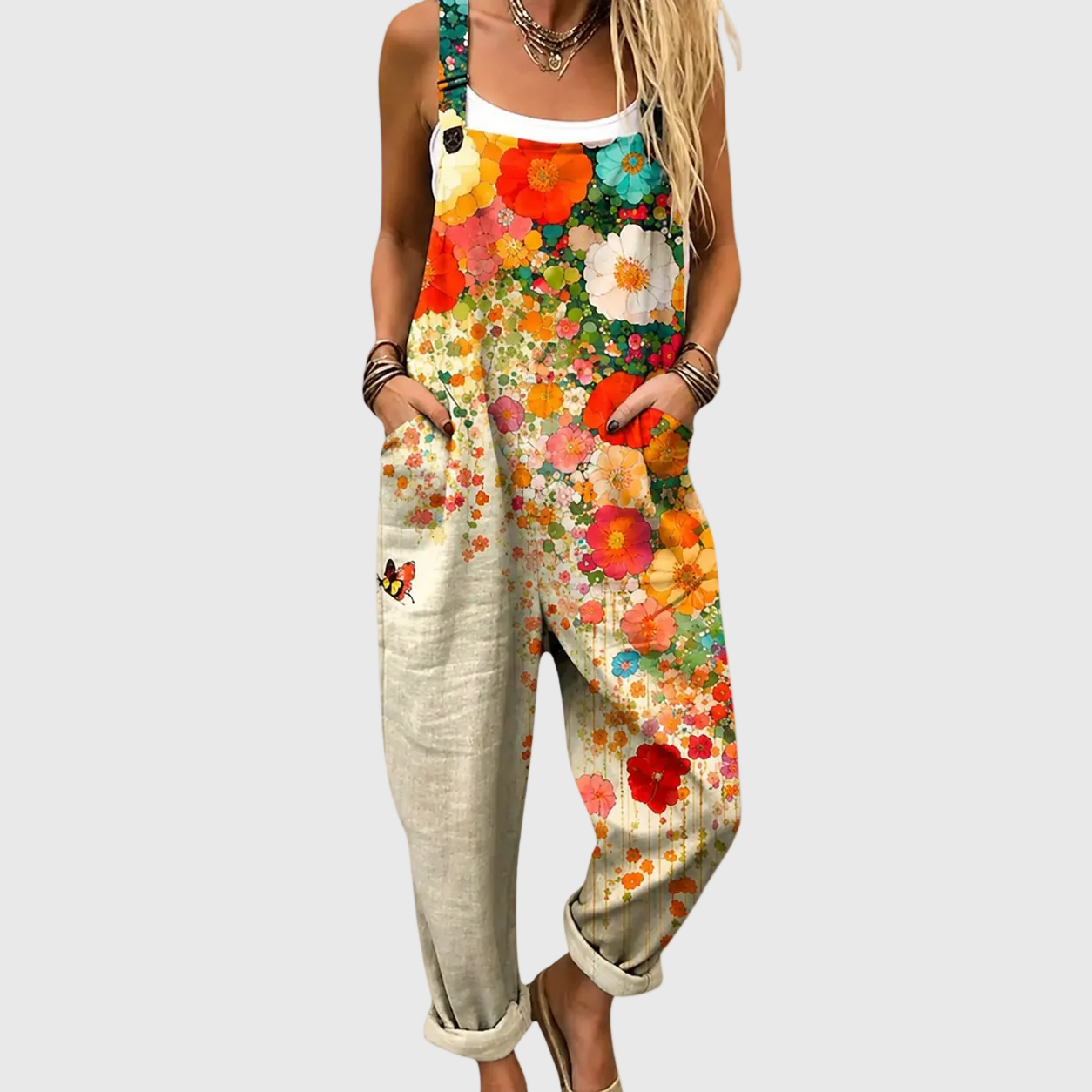 Women's Printed Relaxed Fit Jumpsuit with Adjustable Straps